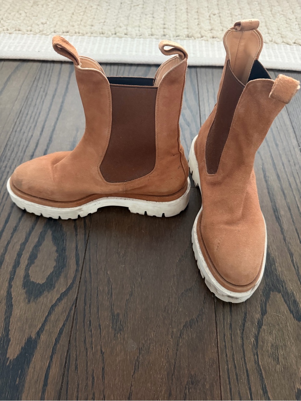 Dear Frances Tony Boot in Tan Suede with White Lug Sole